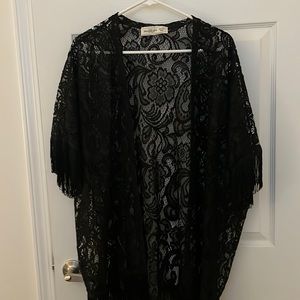 Black Lace Kimono with fringe details